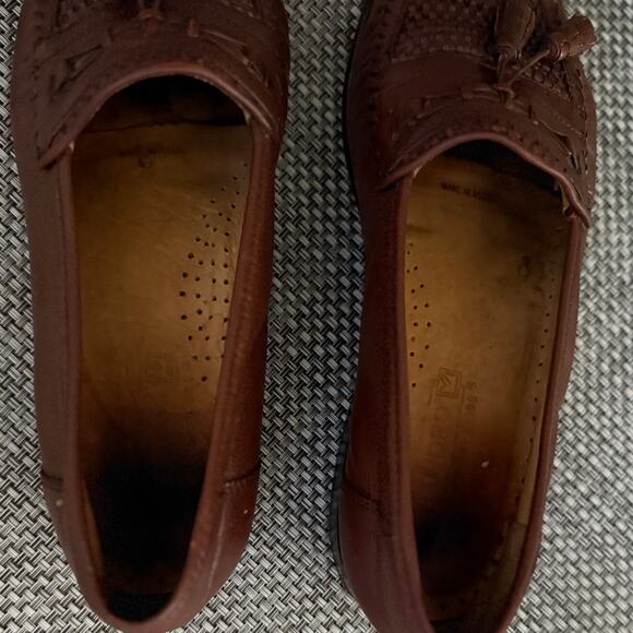 SANDRO MOSCOLONI Mens Delta Brown Tassel Woven Leather Loafer Shoes 11.5D Preppy - Picture 4 of 8